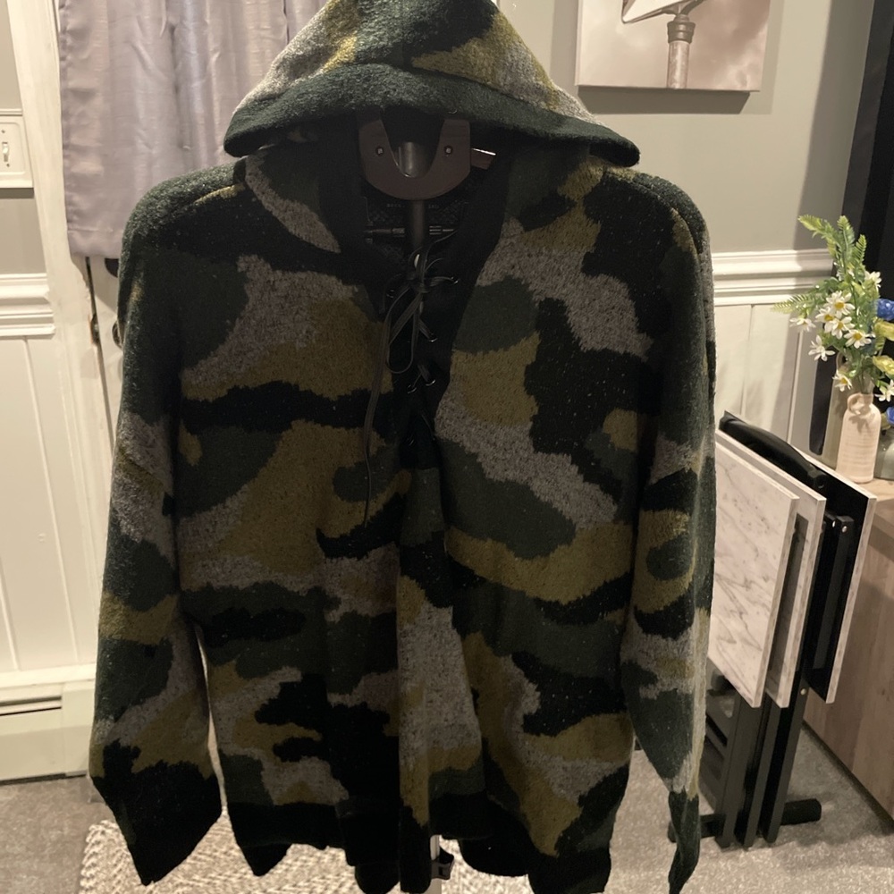 Rock & Republic Green Camouflage Zip Up Sweater